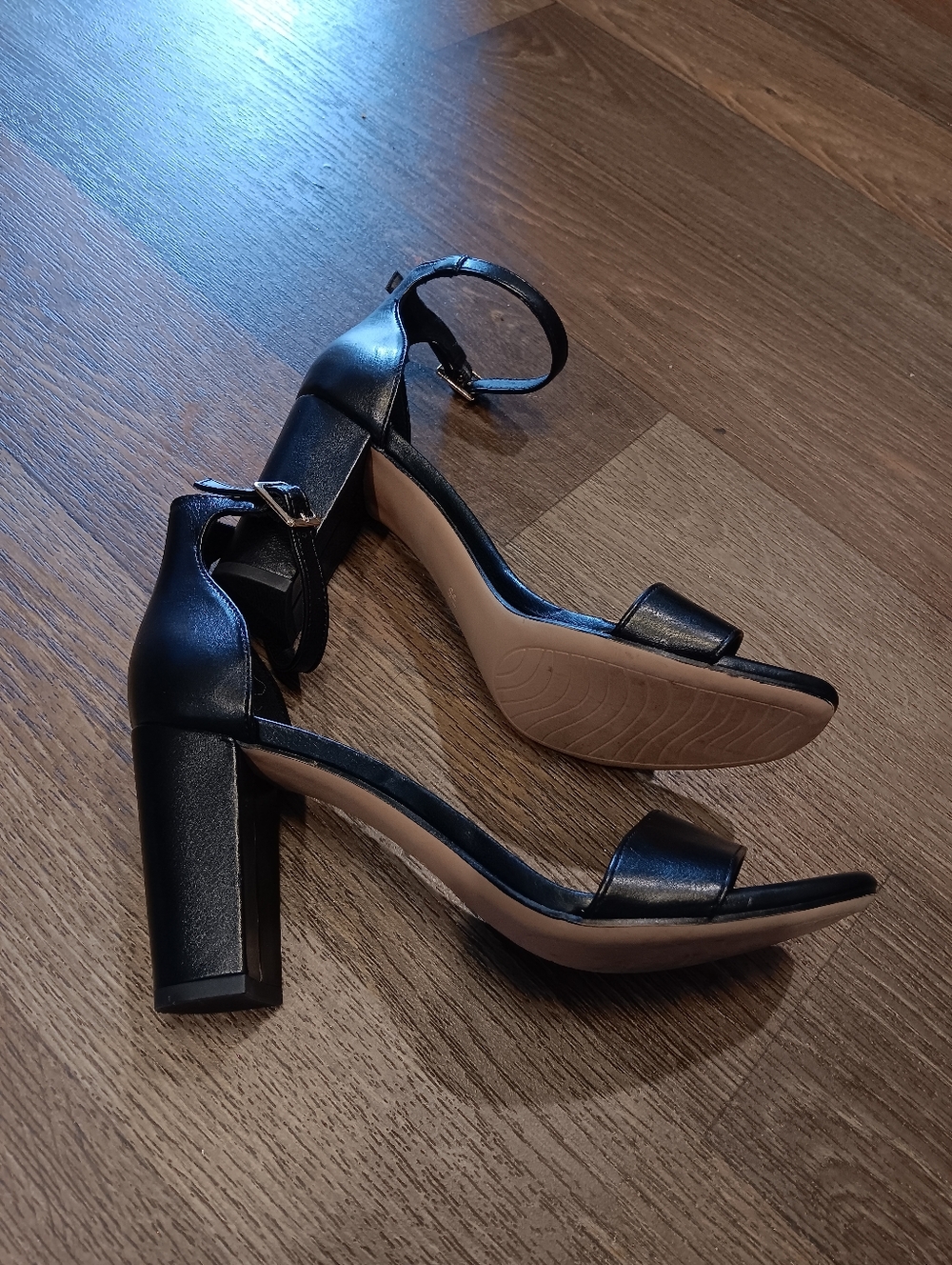 Michael Shannon Black Open-Toe Ankle-Strap Block Heels - Picture 2 of 5